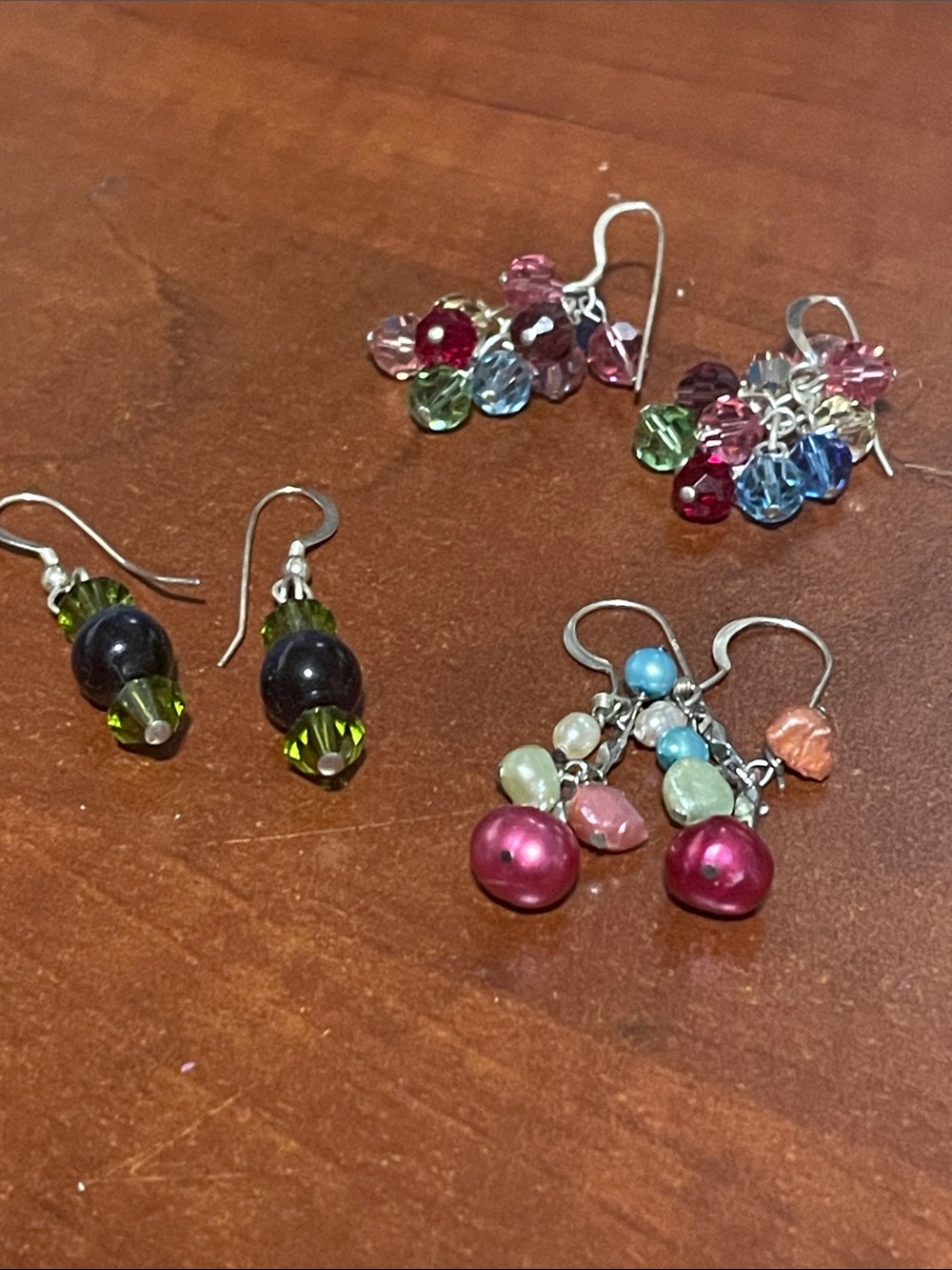 Three Multi-Color Cluster Dangle Earrings Jewelry
